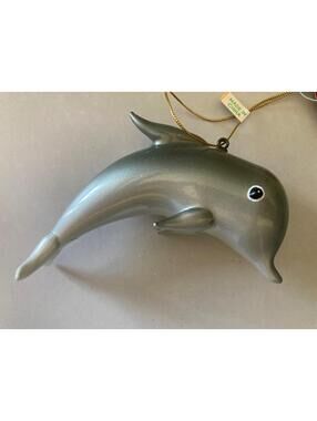 St. Nicholas Square Tropical Grey Dolphin Blown Glass Ornament (5" L)